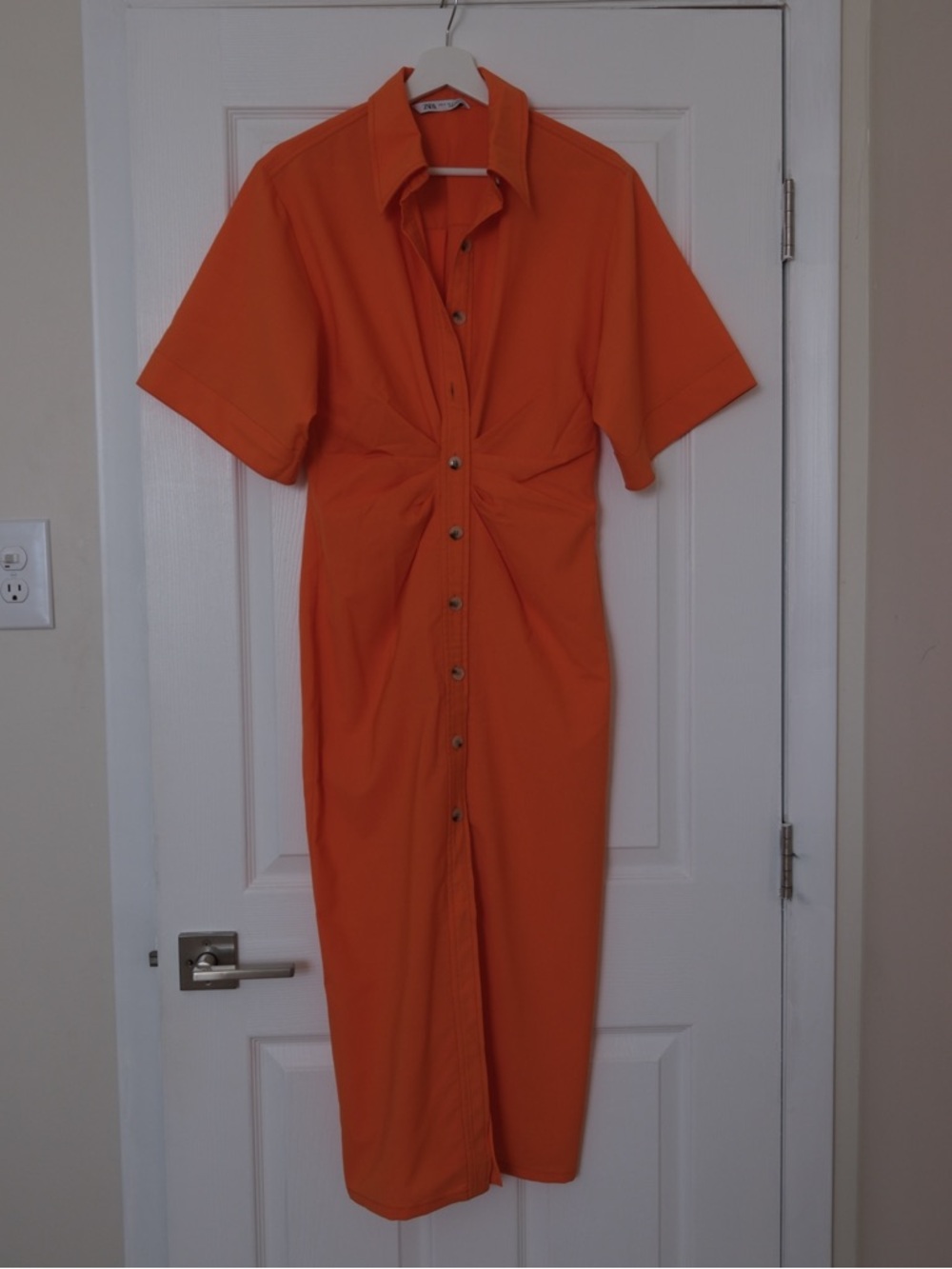 Zara Orange Button-Front Twist Midi Dress